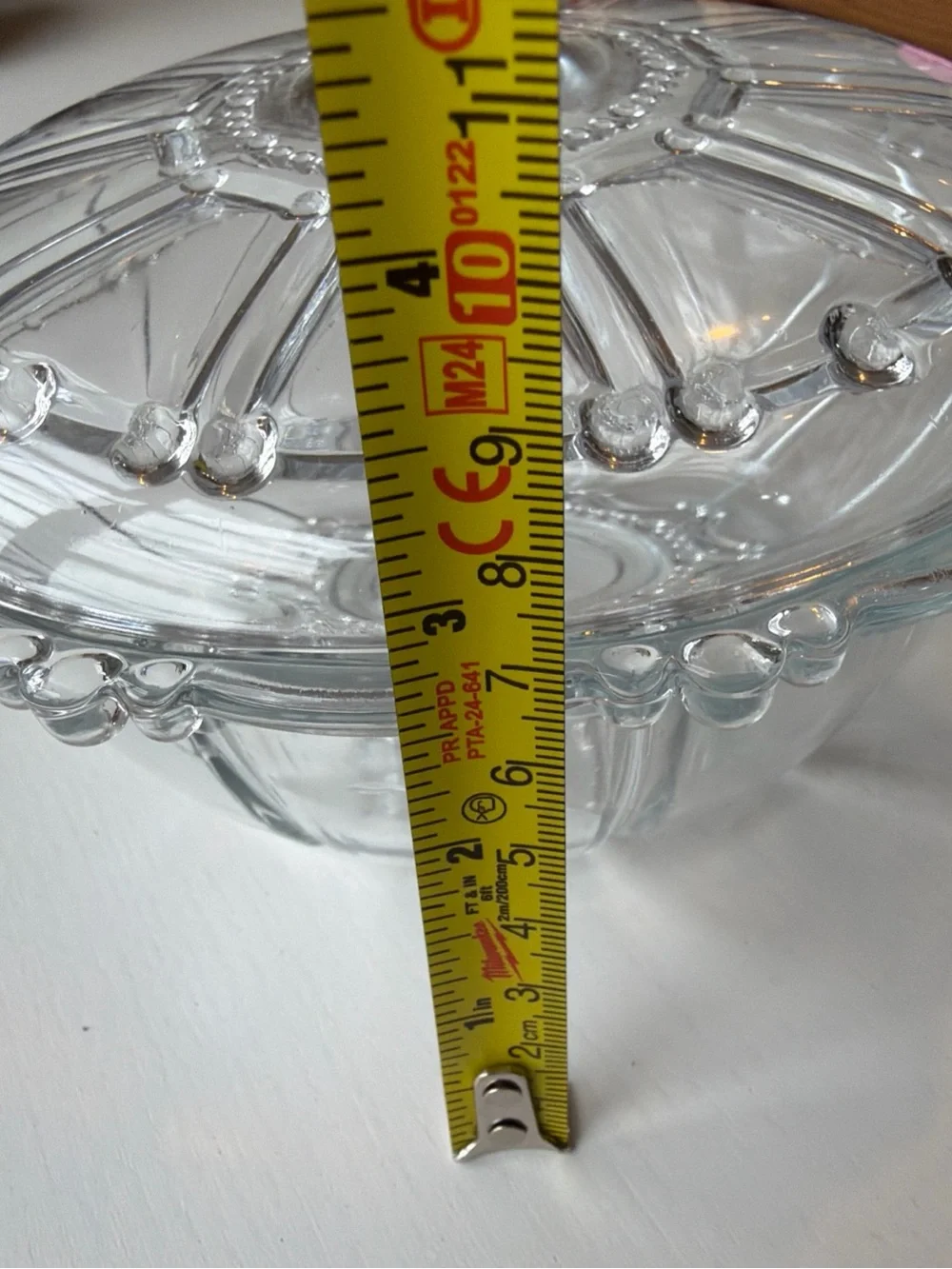 Vintage Clear Glass Covered Candy Dish Trinket Jewelry Bowl Beaded Lid 7”